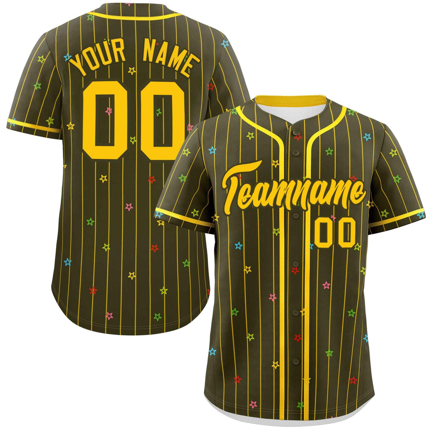 Custom Olive Gold Stripe Fashion Personalized Star Pattern Authentic Baseball Jersey