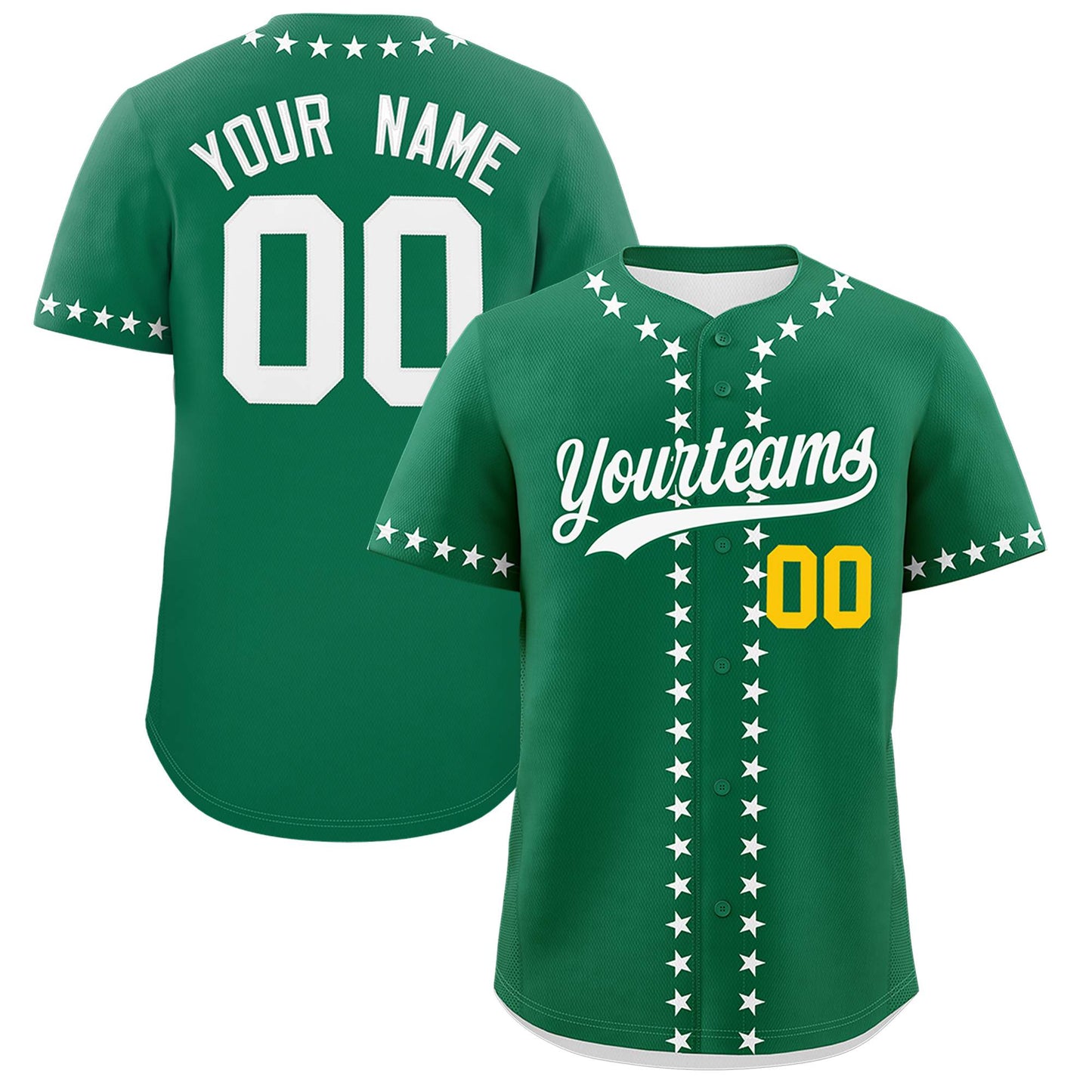 Custom Kelly Green White Star Ribbing Authentic Baseball Jersey