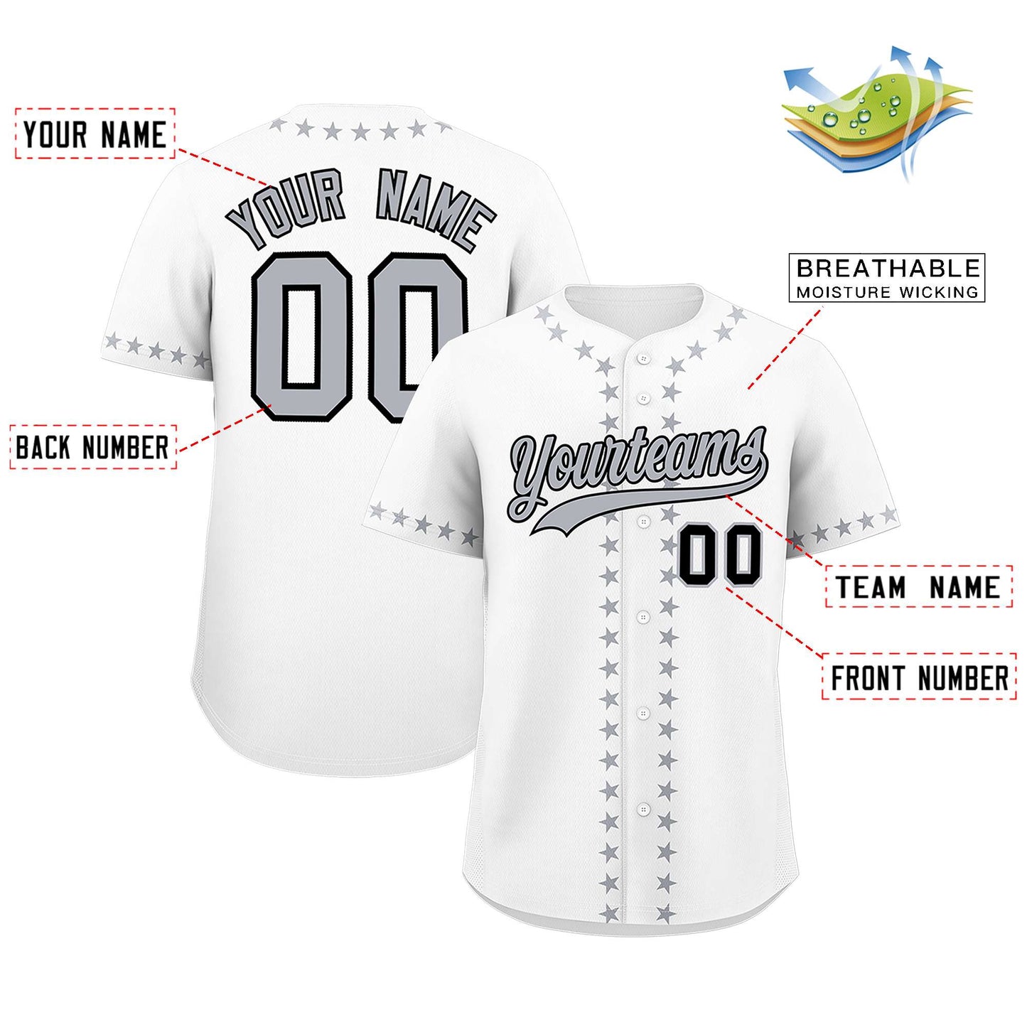 Custom White Gray Star Ribbing Authentic Baseball Jersey