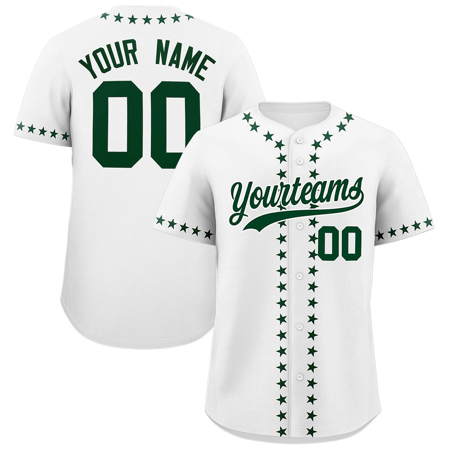 Custom White Green Star Ribbing Authentic Baseball Jersey