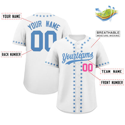 Custom White Light Blue Star Ribbing Authentic Baseball Jersey