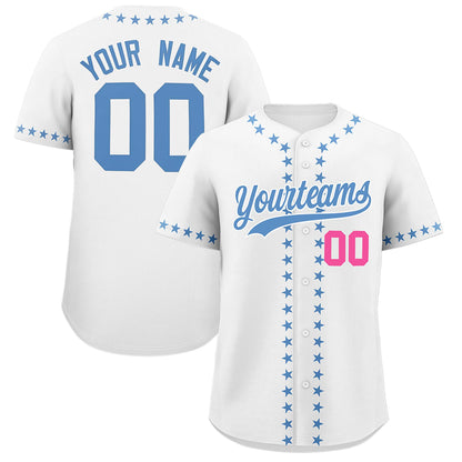 Custom White Light Blue Star Ribbing Authentic Baseball Jersey