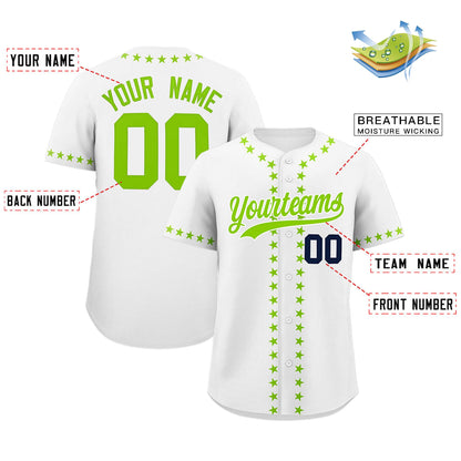 Custom White Neon Green Star Ribbing Authentic Baseball Jersey