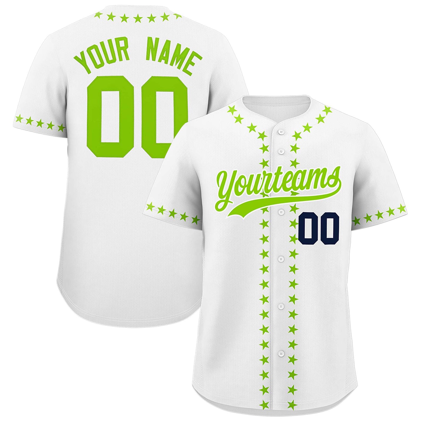 Custom White Neon Green Star Ribbing Authentic Baseball Jersey