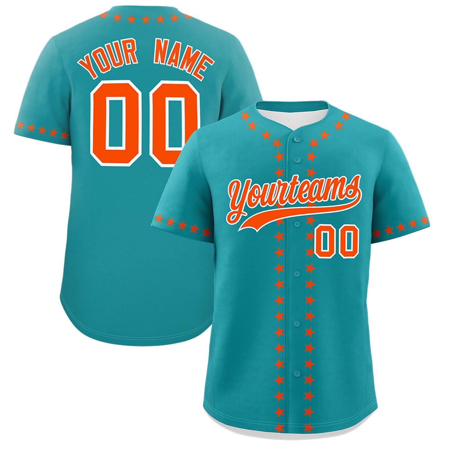 Custom Aqua Orange Star Ribbing Authentic Baseball Jersey