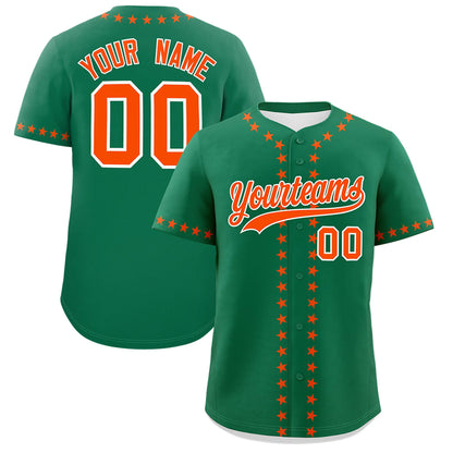 Custom Kelly Green Orange Star Ribbing Authentic Baseball Jersey