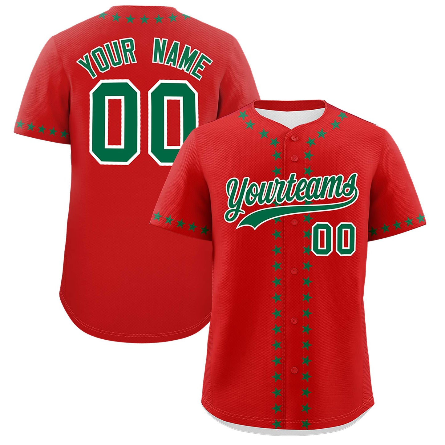 Custom Red Kelly Green Star Ribbing Authentic Baseball Jersey