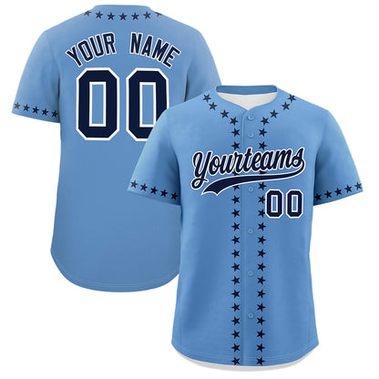 Custom Light Blue Navy Star Ribbing Authentic Baseball Jersey