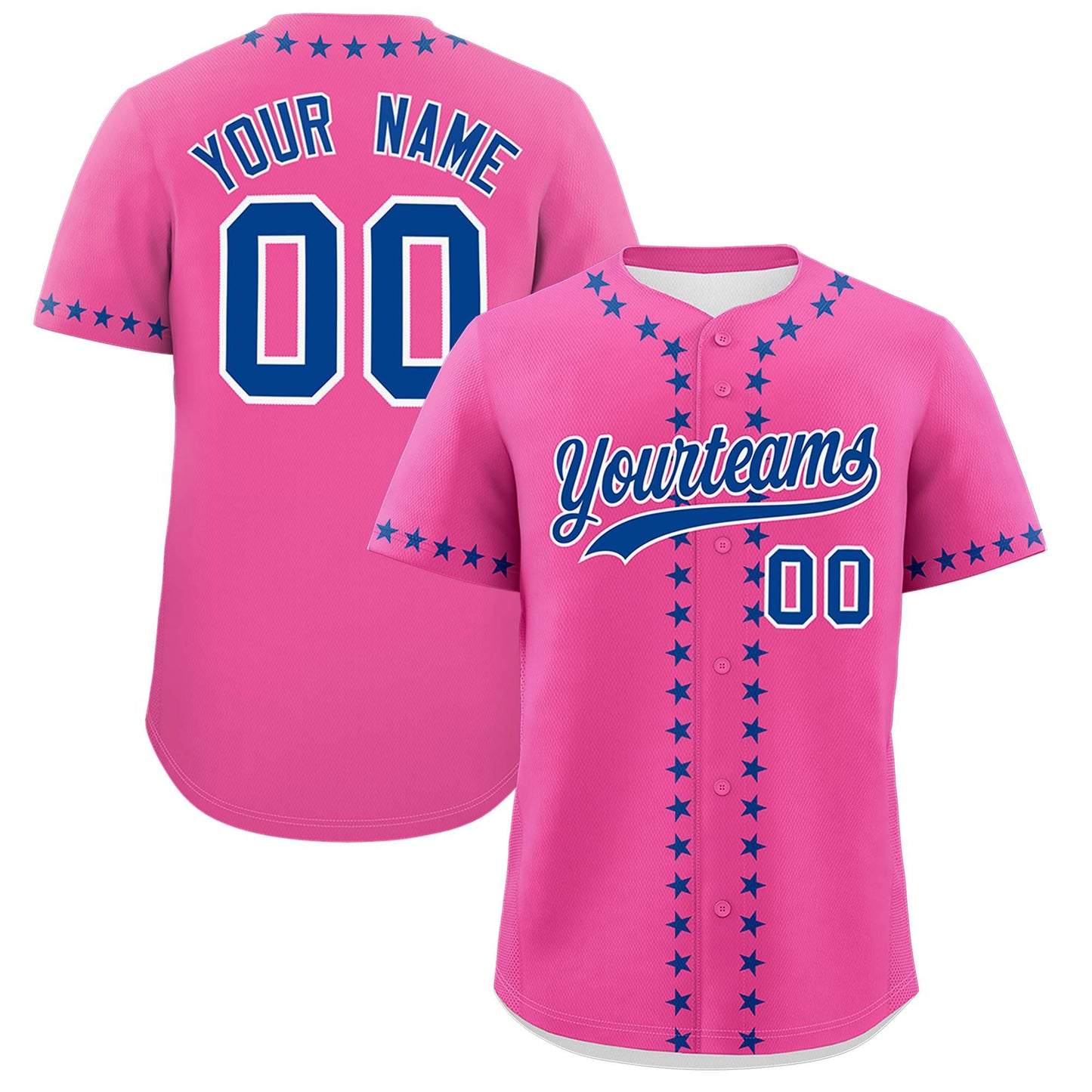 Custom Pink Royal Star Ribbing Authentic Baseball Jersey