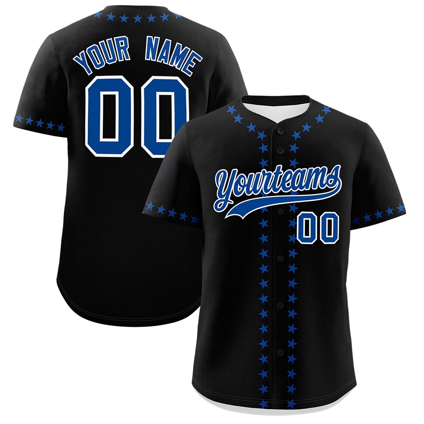 Custom Black Royal Star Ribbing Authentic Baseball Jersey