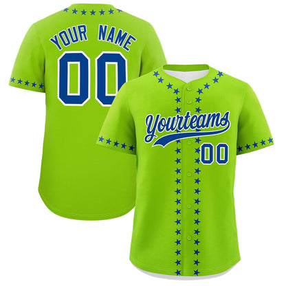 Custom Neon Green Royal Star Ribbing Authentic Baseball Jersey