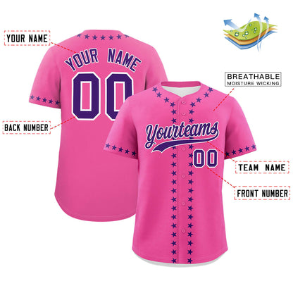 Custom Pink Purple Star Ribbing Authentic Baseball Jersey