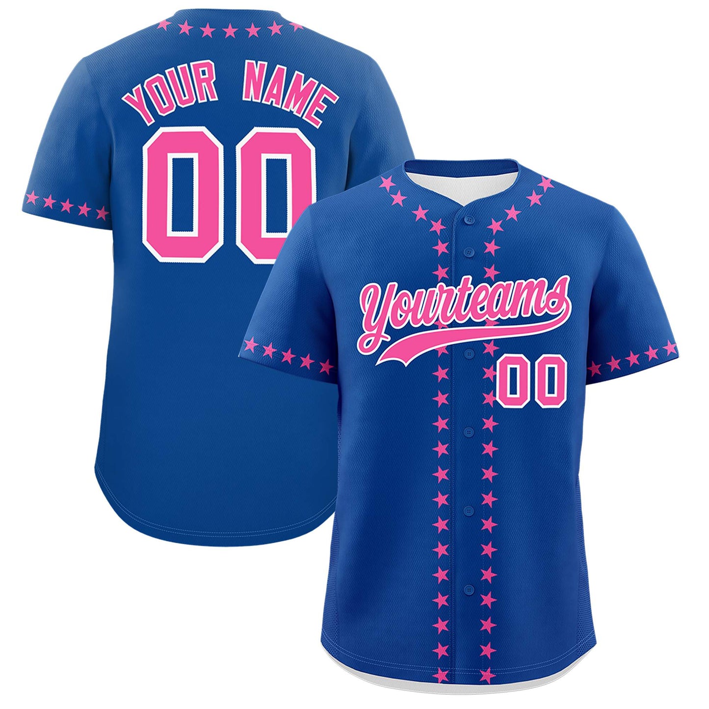 Custom Royal Pink Star Ribbing Authentic Baseball Jersey