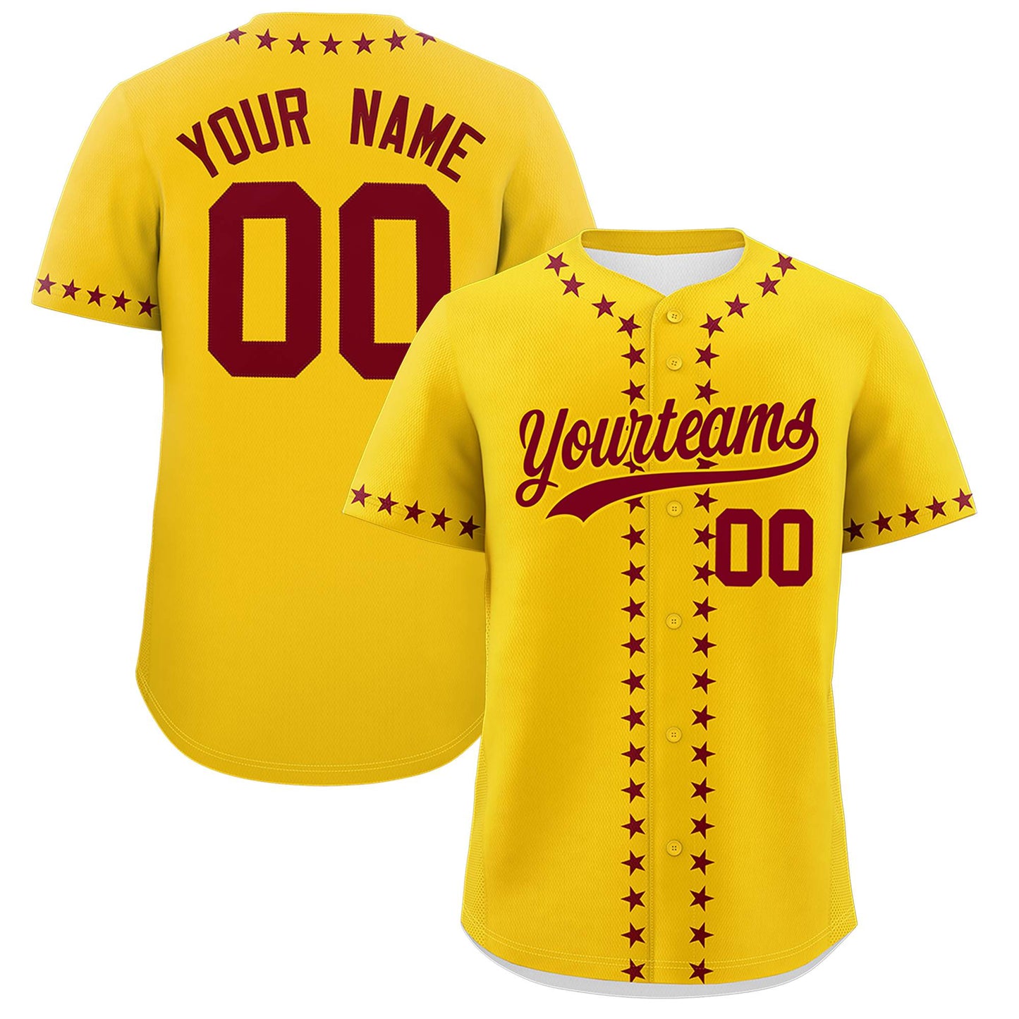 Custom Gold Crimson Star Ribbing Authentic Baseball Jersey