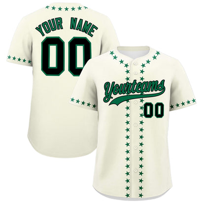 Custom Cream Kelly Green Star Ribbing Authentic Baseball Jersey