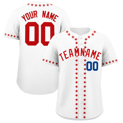 Custom White Red Star Ribbing Authentic Baseball Jersey