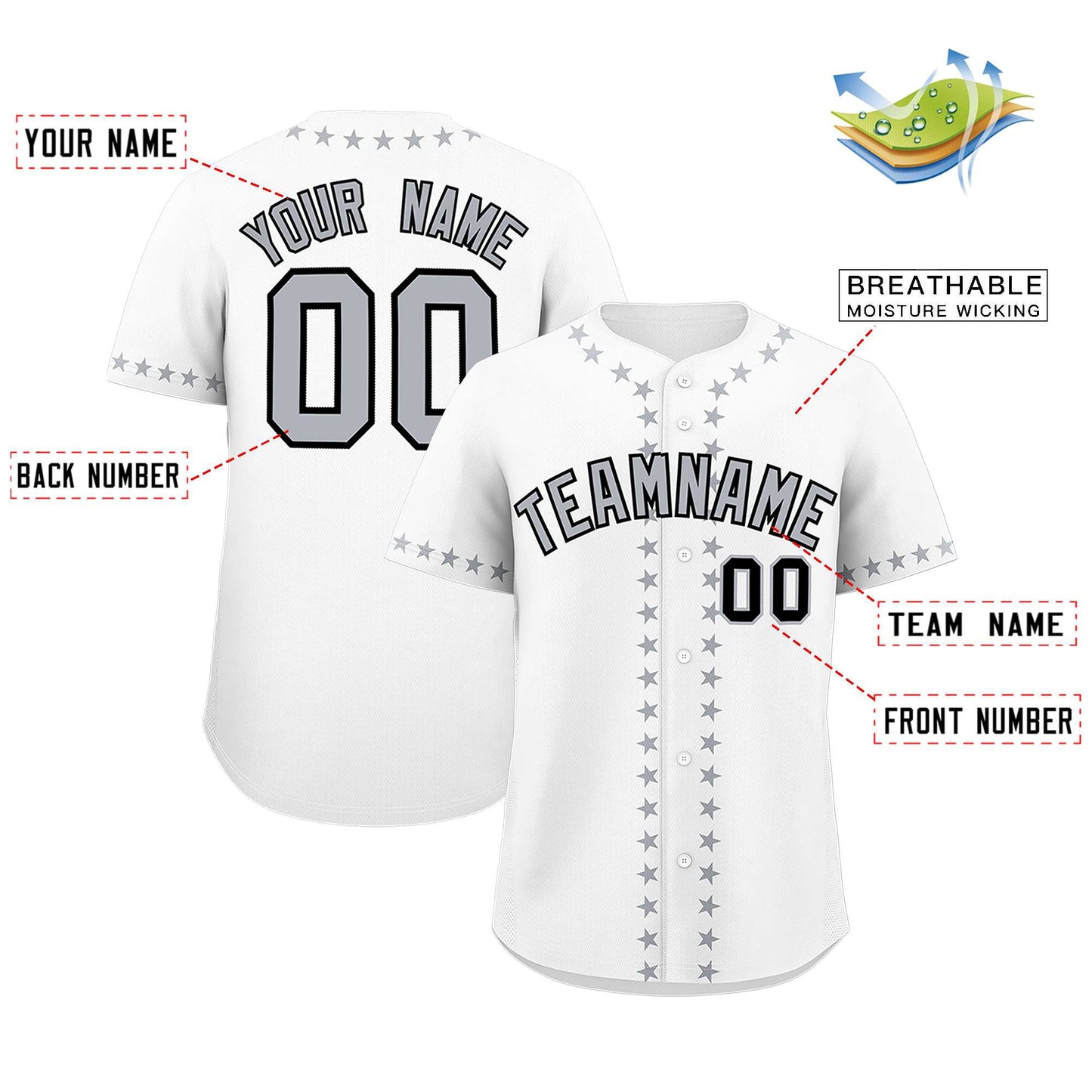 Custom White Gray Star Ribbing Authentic Baseball Jersey