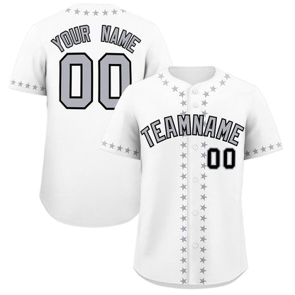 Custom White Gray Star Ribbing Authentic Baseball Jersey