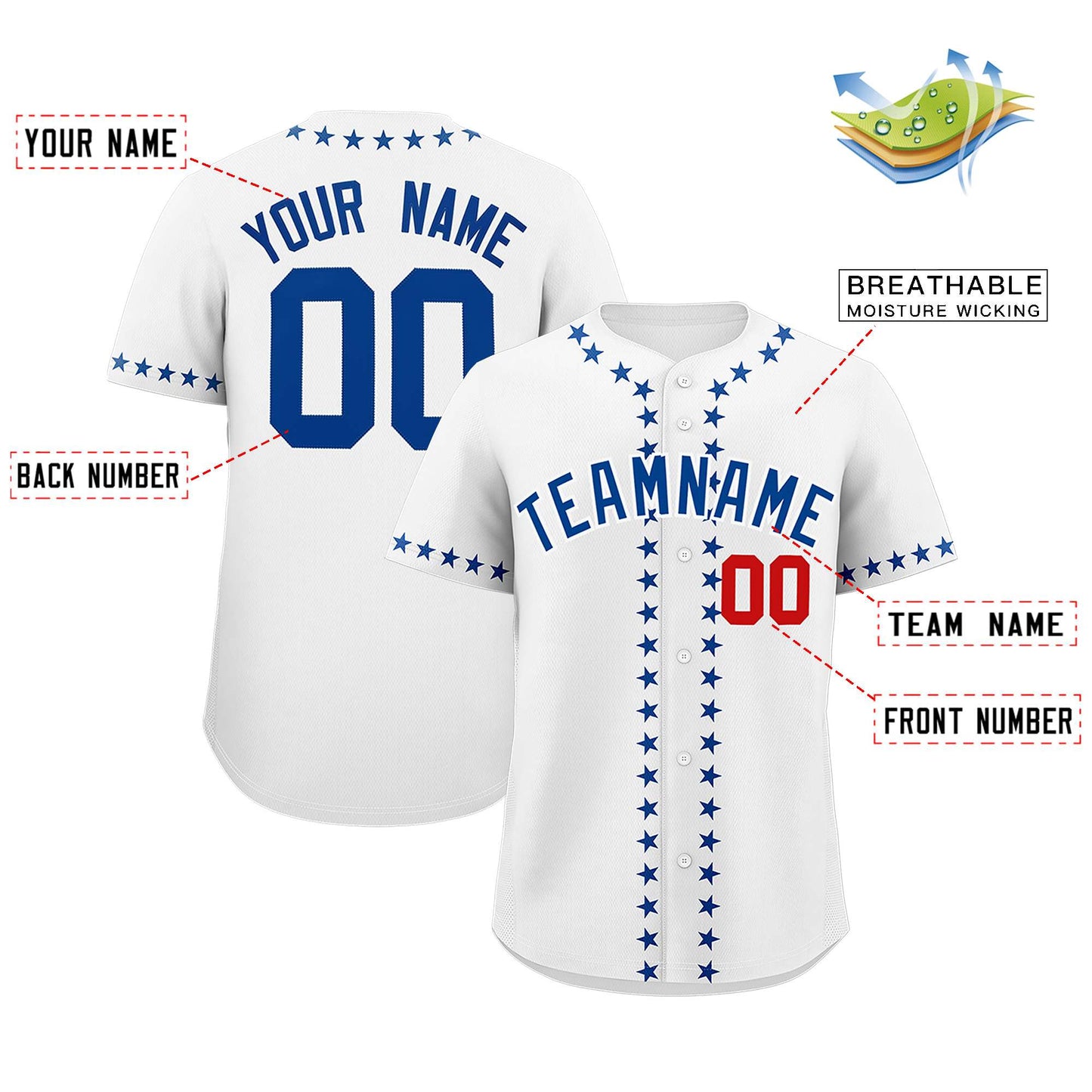 Custom White Royal Star Ribbing Authentic Baseball Jersey