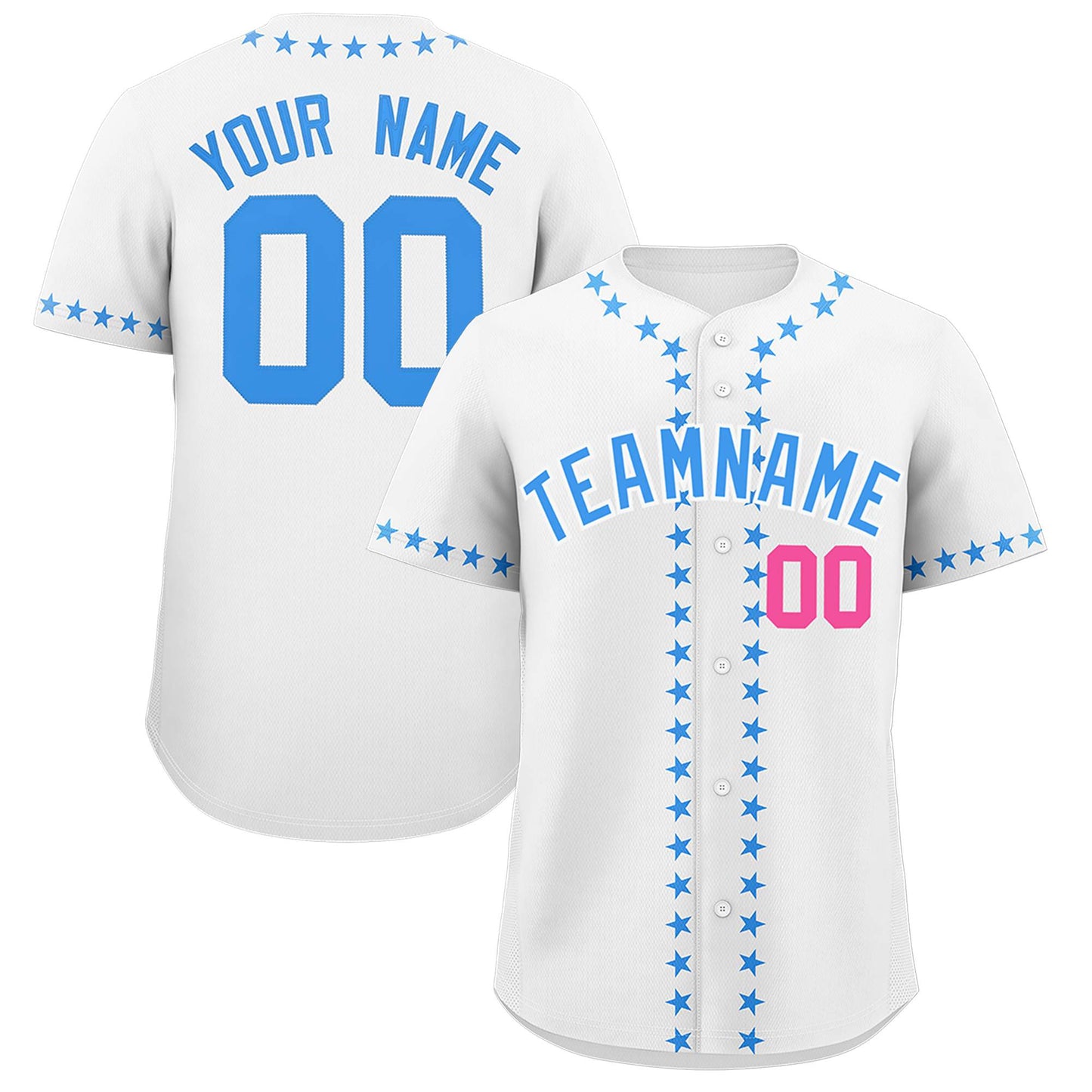 Custom White Powder Blue Star Ribbing Authentic Baseball Jersey