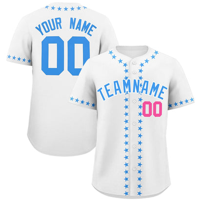 Custom White Powder Blue Star Ribbing Authentic Baseball Jersey