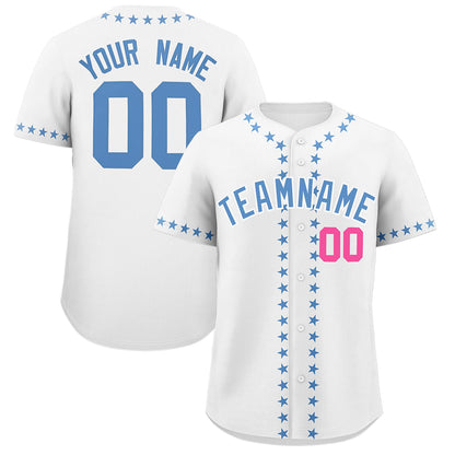 Custom White Light Blue Star Ribbing Authentic Baseball Jersey