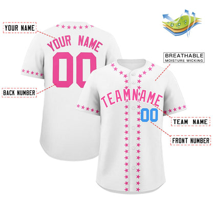 Custom White Pink Star Ribbing Authentic Baseball Jersey