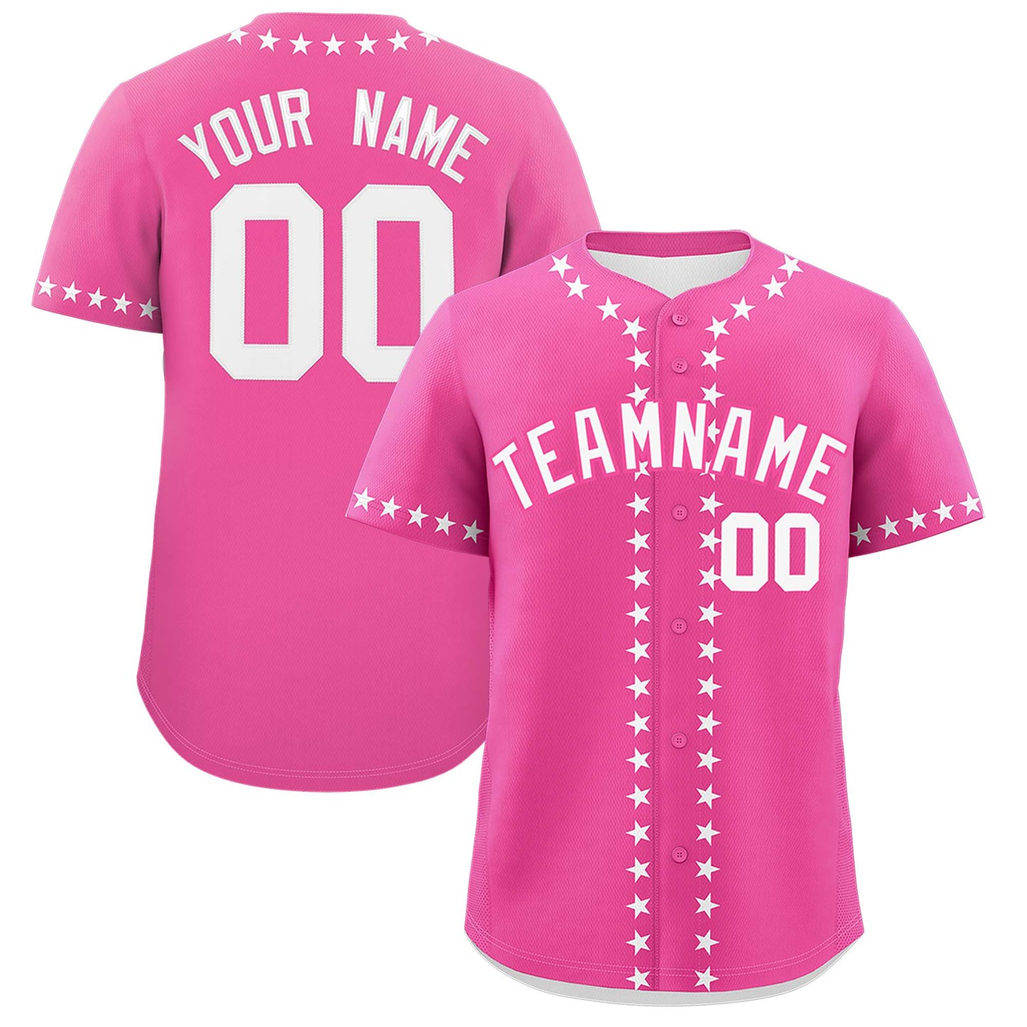 Custom Pink White Star Ribbing Authentic Baseball Jersey