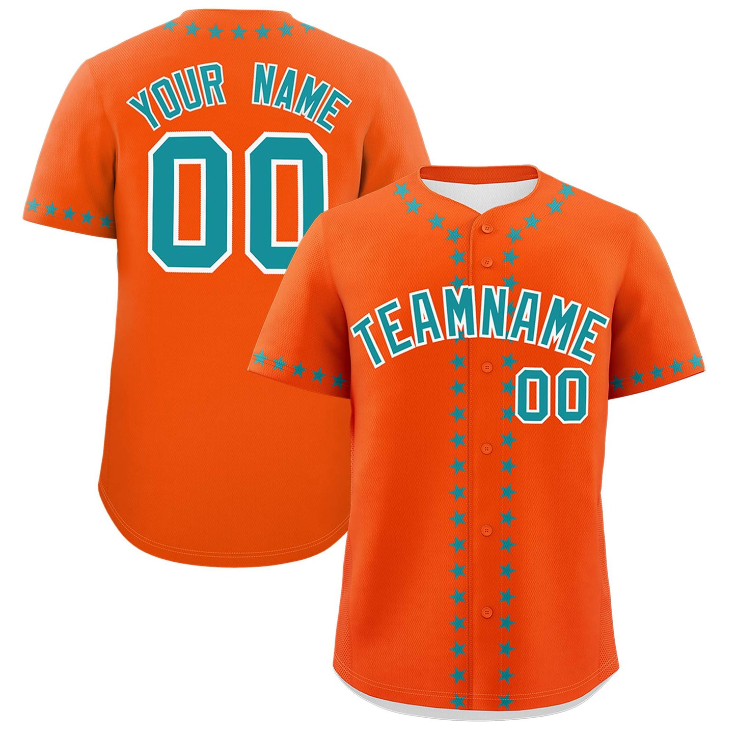 Custom Orange Aqua Star Ribbing Authentic Baseball Jersey