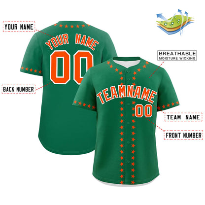 Custom Kelly Green Orange Star Ribbing Authentic Baseball Jersey