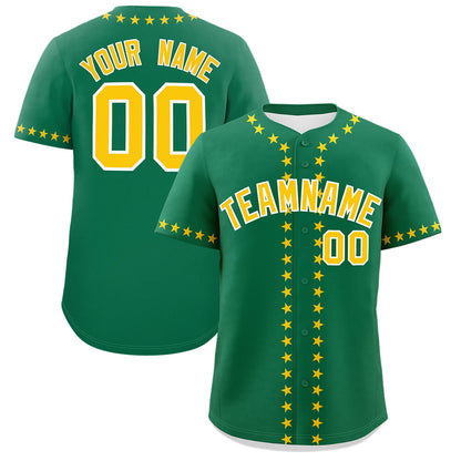 Custom Kelly Green Gold Star Ribbing Authentic Baseball Jersey