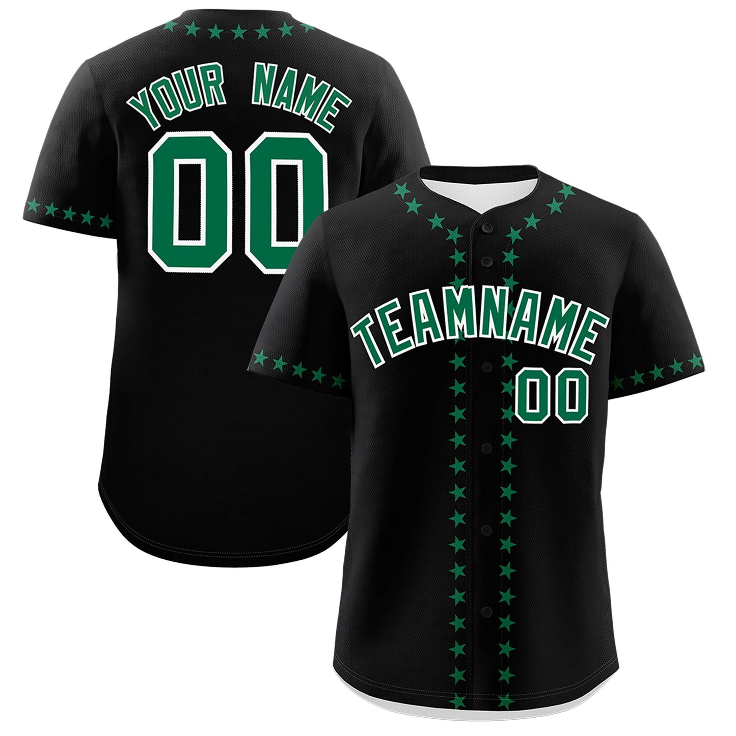 Custom Black Kelly Green Star Ribbing Authentic Baseball Jersey