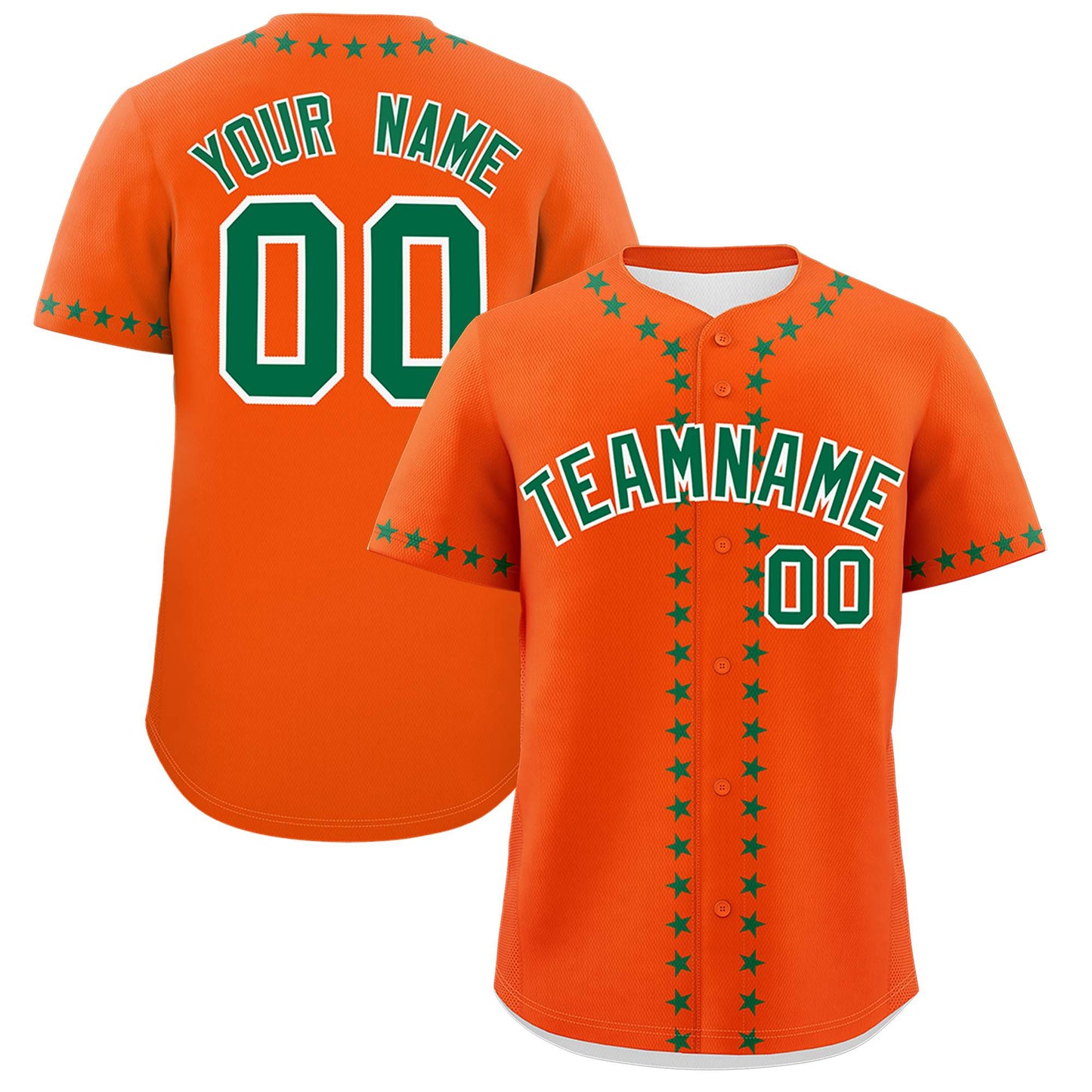 Custom Orange Kelly Green Star Ribbing Authentic Baseball Jersey