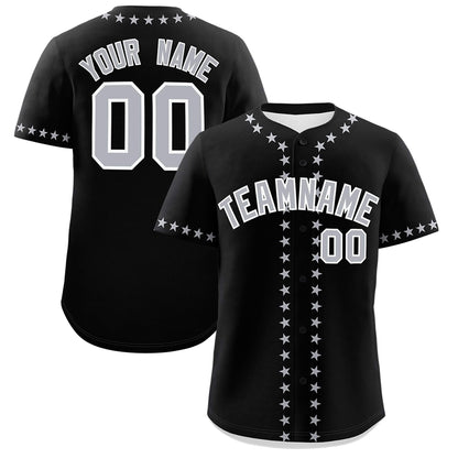 Custom Black Gray Star Ribbing Authentic Baseball Jersey