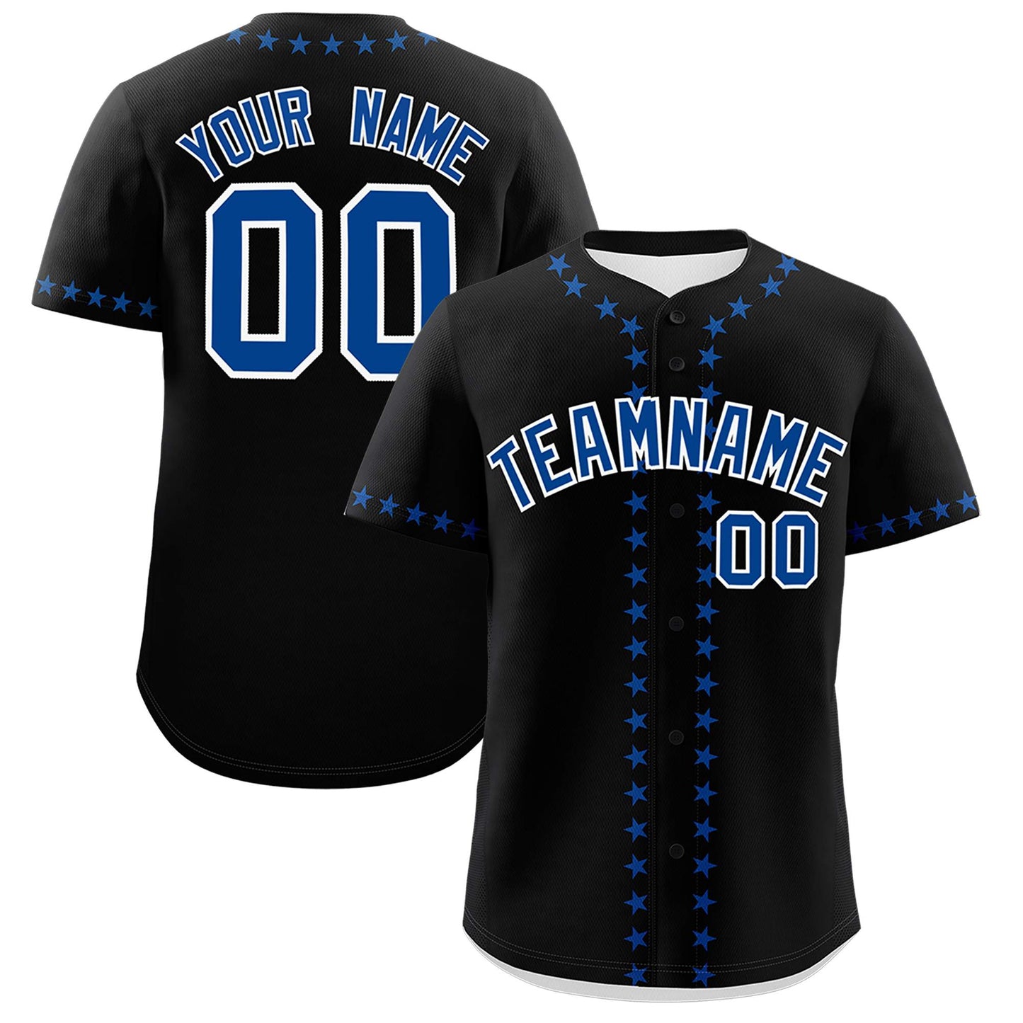 Custom Black Royal Star Ribbing Authentic Baseball Jersey