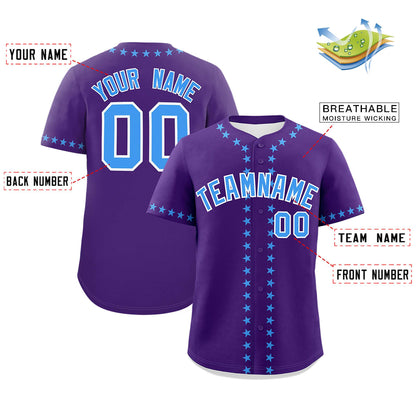 Custom Purple Powder Blue Star Ribbing Authentic Baseball Jersey