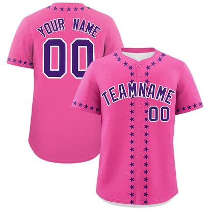 Custom Pink Purple Star Ribbing Authentic Baseball Jersey