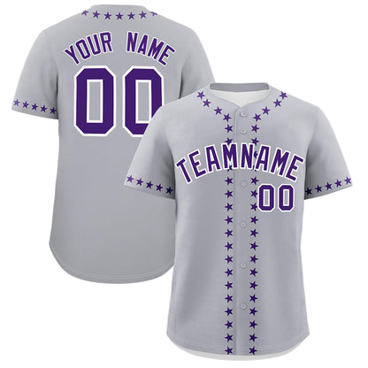 Custom Gray Purple Star Ribbing Authentic Baseball Jersey