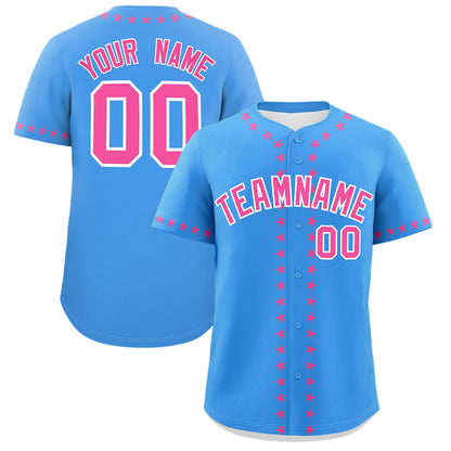 Custom Powder Blue Pink Star Ribbing Authentic Baseball Jersey