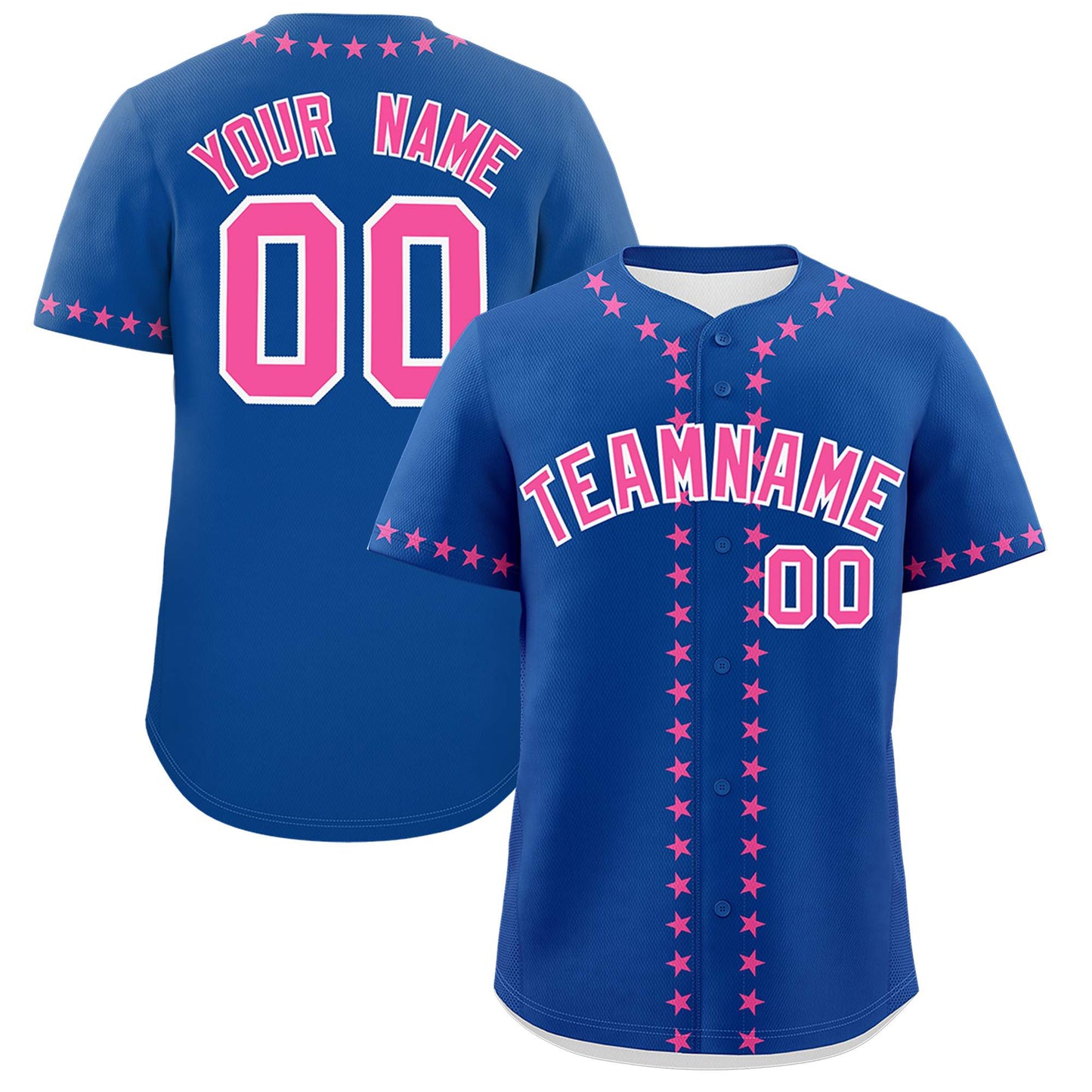 Custom Royal Pink Star Ribbing Authentic Baseball Jersey