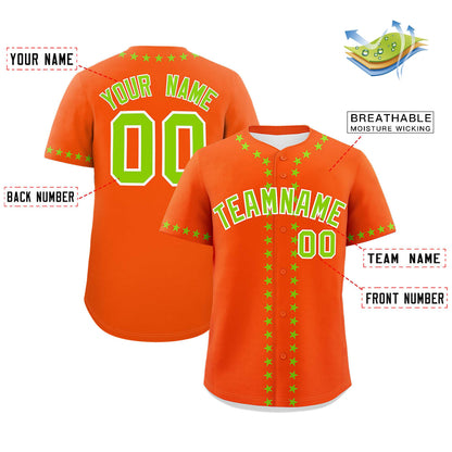 Custom Orange Neon Green Star Ribbing Authentic Baseball Jersey