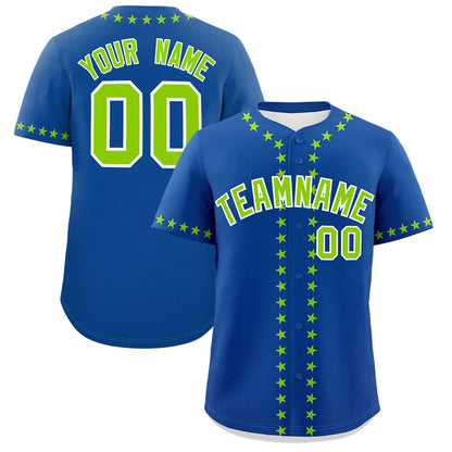 Custom Royal Neon Green Star Ribbing Authentic Baseball Jersey