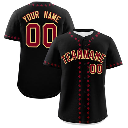 Custom Black Crimson Star Ribbing Authentic Baseball Jersey