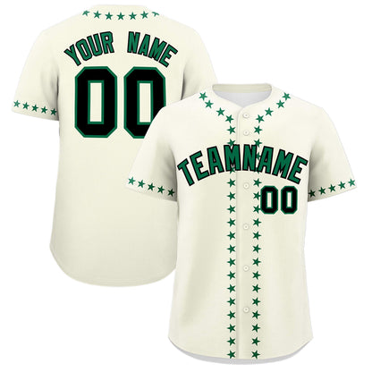 Custom Cream Kelly Green Star Ribbing Authentic Baseball Jersey