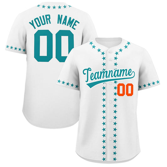 Custom White Aqua Star Ribbing Authentic Baseball Jersey