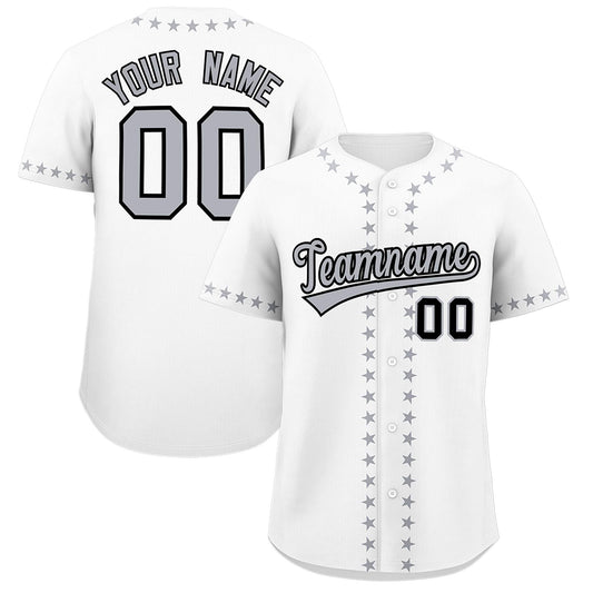 Custom White Gray Star Ribbing Authentic Baseball Jersey