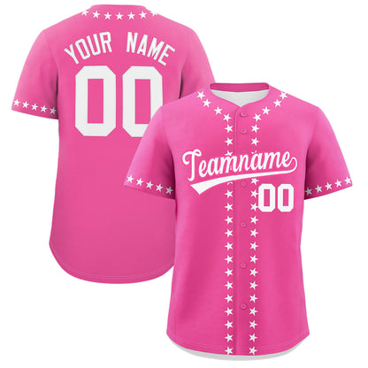 Custom Pink White Star Ribbing Authentic Baseball Jersey