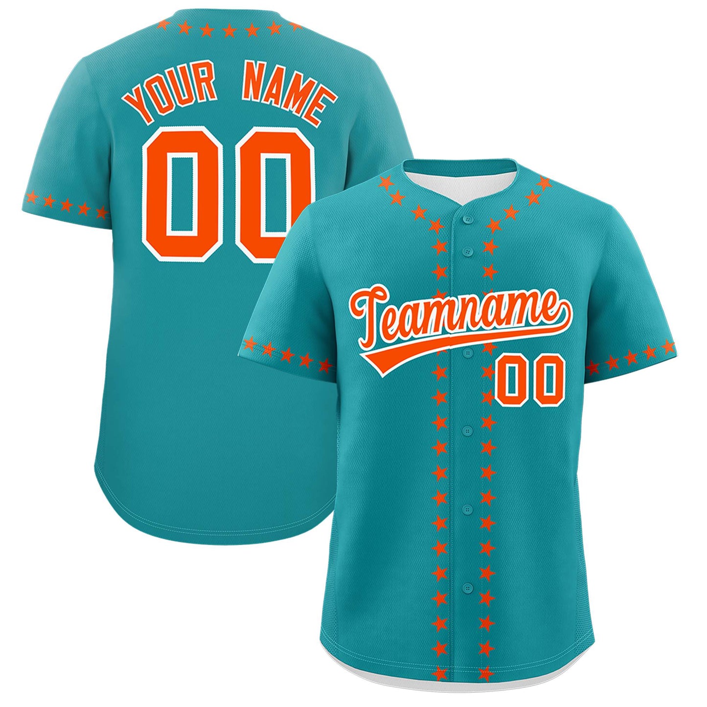 Custom Aqua Orange Star Ribbing Authentic Baseball Jersey