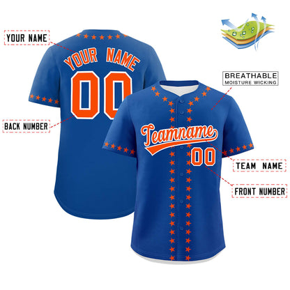 Custom Royal Orange Star Ribbing Authentic Baseball Jersey