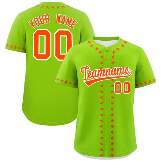 Custom Neon Green Orange Star Ribbing Authentic Baseball Jersey